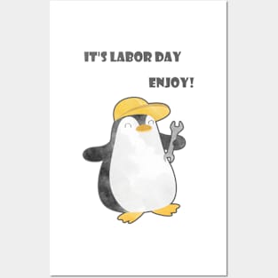 It is Labor Day, enjoy! - Happy Penguin Mechanician - Dancing Worker Posters and Art